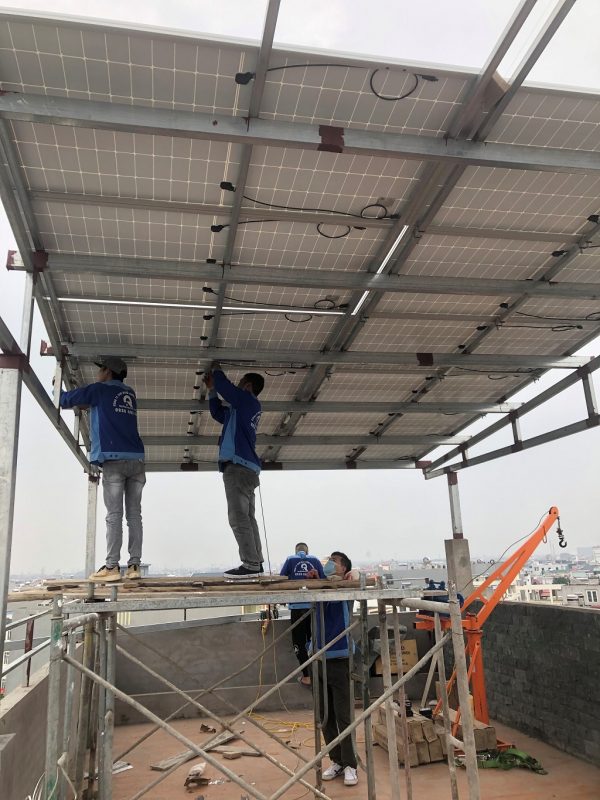 Lắp điện mặt trời tại Hải Phòng lắp đặt trên giàn khung thay mái tôn
