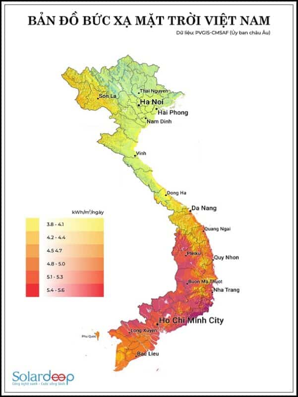 Số giờ nắng đỉnh và bức xạ mặt trời tại Việt Nam