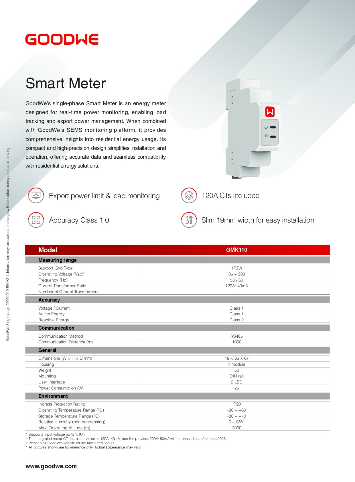 Đồng hồ 1 pha thông minh GoodWe GMK110 (GMK110) - hinh anh san pham GoodWe - Quang Dien Energy